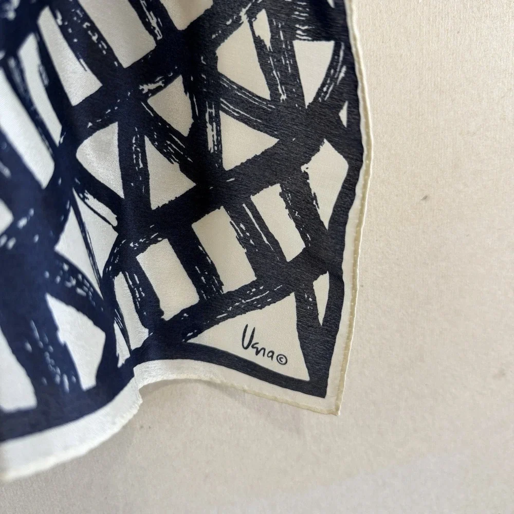 Vintage 70s Vera Neumann Silk Scarf Navy Geometric 29